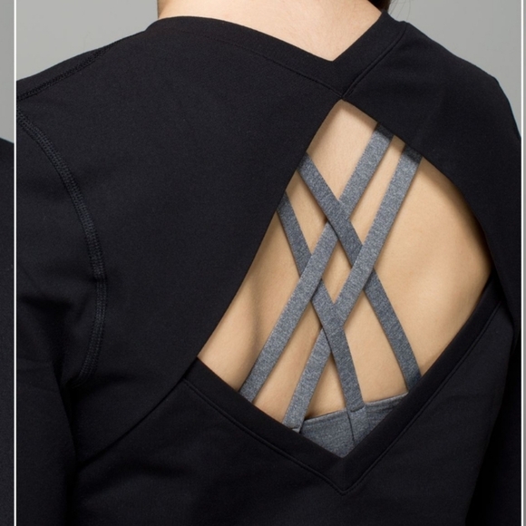 Lululemon Back Up Long Sleeve Open Back Black Light Sweater Medium - Picture 10 of 14